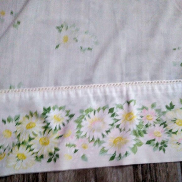 Morgan Jones Vintage Double Flat Sheet Muslin White Daisy Lace Trim 93 X 78 - Picture 1 of 5